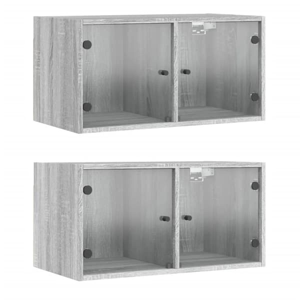 vidaXL Veggskap med glassdører 2 stk grå sonoma 68,5x37x35 cm
