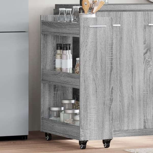 vidaXL Kaappi pyörillä harmaa Sonoma 60x22x79 cm tekninen puu