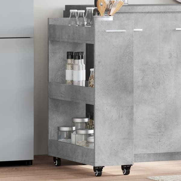vidaXL skab med hjul 60x22x79 cm konstrueret træ betongrå