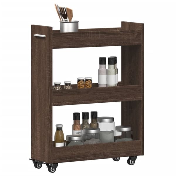 vidaXL Sidebord med hjul brun eik 60x22x79 cm konstruert tre