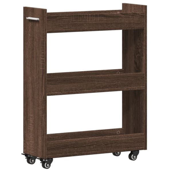 vidaXL Sidebord med hjul brun eik 60x22x79 cm konstruert tre