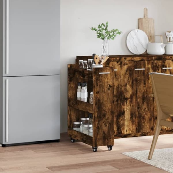 vidaXL Skåp med hjul rökfärgad ek 60x22x79 cm konstruerat trä