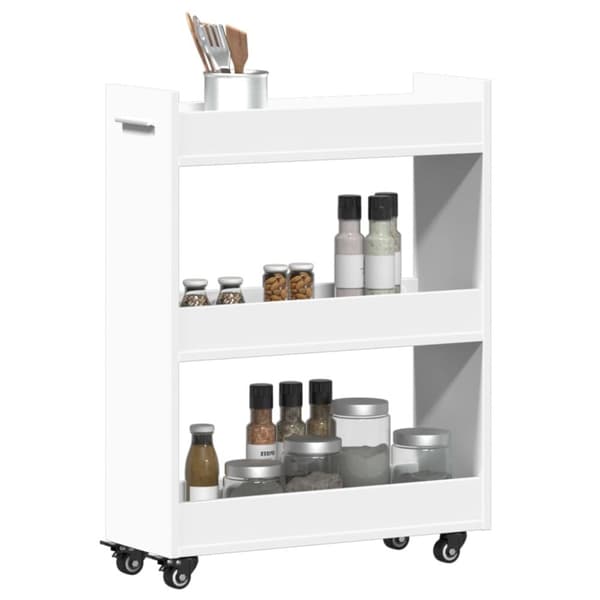 vidaXL Sidebord med hjul hvit 60x22x79 cm konstruert tre