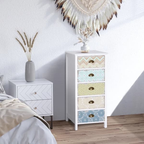 Rootz kommode - Siedeboard - Kommoder - Moderne design - 5 skuffer - Opbevaringsskab - Fyrretræ - Flerfarvet - 46L x 34W x 97,5H cm