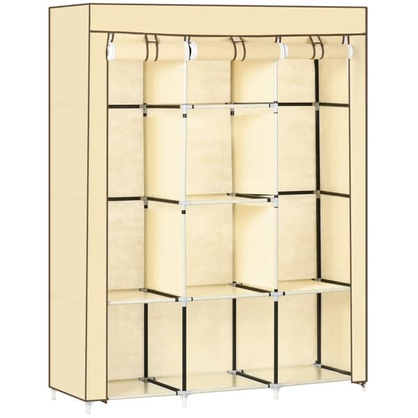 Rootz stofskab - Opbevaringsløsning til skab - 8 hylder - 2 tøjstænger - Ikke-vævet stof - Plastik - Beige - 125L x 43W x 162,5H cm