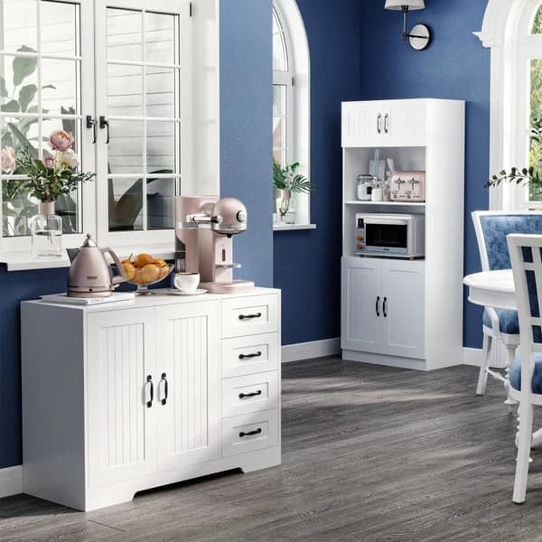 Rootz Opbevaringsskab - Skænk Kommode - Moderne Stil - 4 skuffer - 1 skab - Spånplade - Hvid - 105 Cm X 40 Cm X 76 Cm