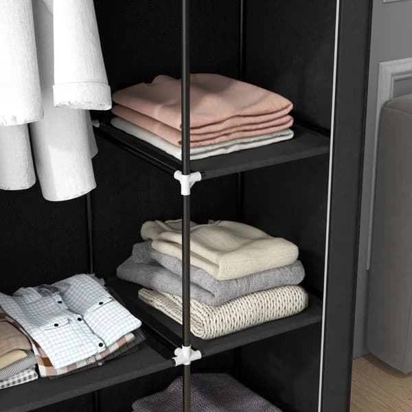 Rootz Stofskab - Stofskab - Stofskab - Opbevaringsløsning - 6 hylder - 1 Tøjstang - Ikke-vævet stof - Sort - 103L x 43W x 162,5H cm