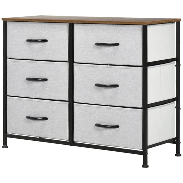 Rootz byrå - Skänk - 6 lådor - Tygslådor - Industriell sovrumsbyrå - Barnkammare - Vardagsrum - Hall - Brun + Svart + Grå - 80 cm x 30 cm x 62,5 cm