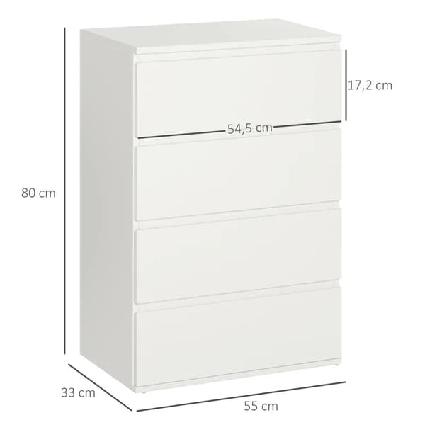 Rootz Dresser - Lipasto - Senkki - Lipasto - Kiiltävä - 4 laatikkoa - Valkoinen - 55 cm X 33 cm X 80 cm