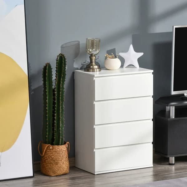 Rootz Dresser - Lipasto - Senkki - Lipasto - Kiiltävä - 4 laatikkoa - Valkoinen - 55 cm X 33 cm X 80 cm