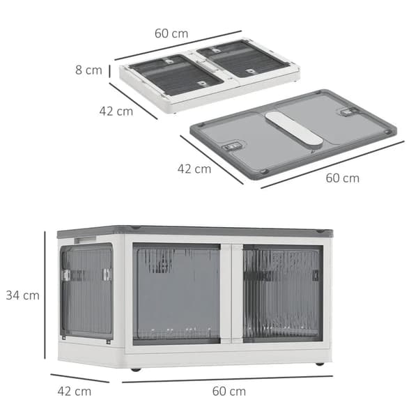Rootz Opbevaringsboks - Sæt med 3 Sammenfoldelig Opbevaringskasse - Med Hjul - Plast - Sammenfoldelig - Hvid - 60 x 42 x 34 cm