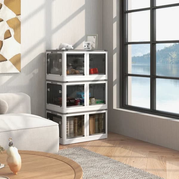 Rootz Opbevaringsboks - Sæt med 3 Sammenfoldelig Opbevaringskasse - Med Hjul - Plast - Sammenfoldelig - Hvid - 60 x 42 x 34 cm