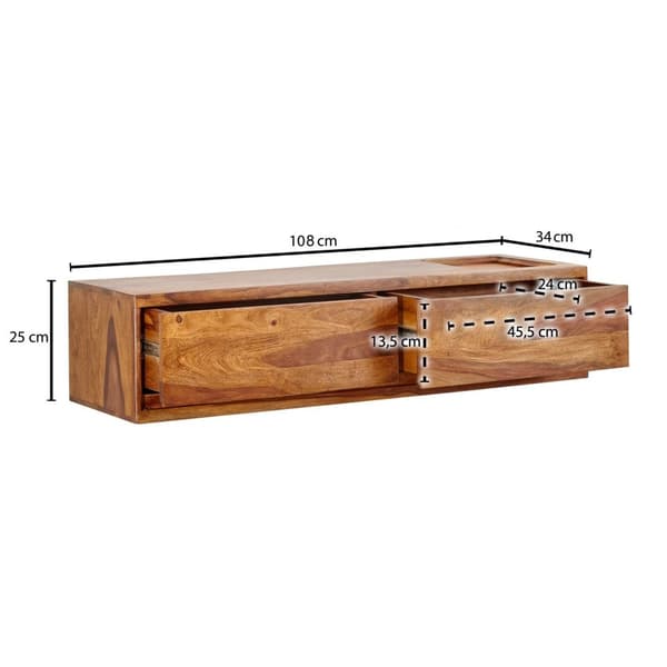 Rootz Modern TV Underskab - Lowboard - Underholdningscenter - Håndlavet - Sheesham Wood - 108cm x 25cm x 34cm - Fjernbetjeningsopbevaring - Rummelige