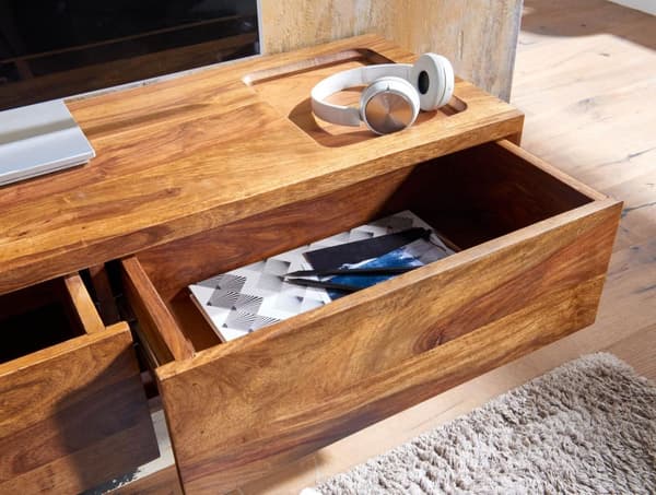 Rootz Modern TV Underskab - Lowboard - Underholdningscenter - Håndlavet - Sheesham Wood - 108cm x 25cm x 34cm - Fjernbetjeningsopbevaring - Rummelige