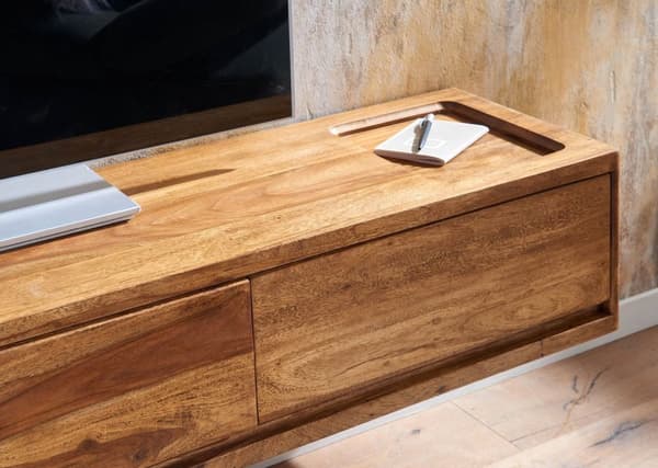 Rootz Modern Design TV-pohjakaappi - Lowboard - Viihdekeskus - Käsintehty - Sheesham Wood - 160cm x 25cm x 35cm - Kaukosäätimen säilytystila - Kolme l