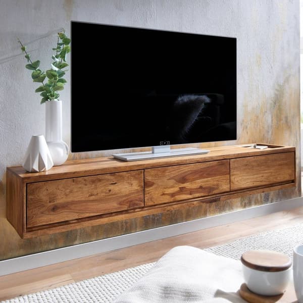 Rootz Modern Design TV-pohjakaappi - Lowboard - Viihdekeskus - Käsintehty - Sheesham Wood - 160cm x 25cm x 35cm - Kaukosäätimen säilytystila - Kolme l