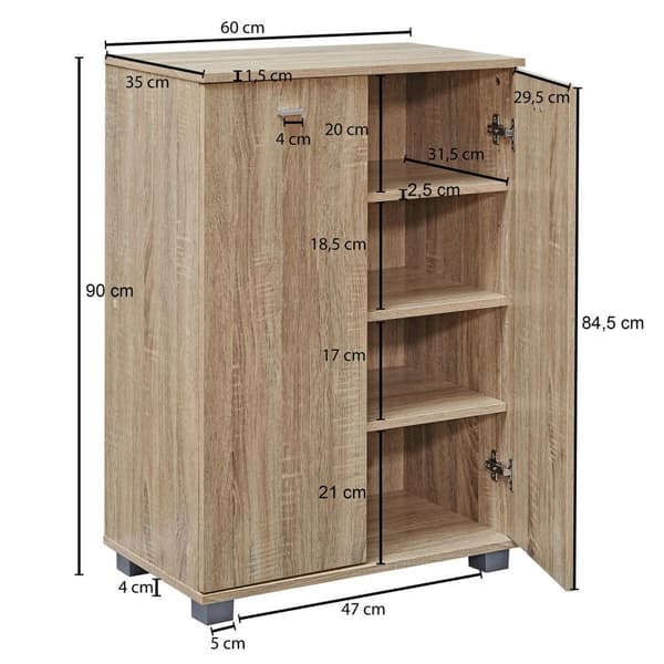 Rootzin moderni kenkäkaappi - Säilytysjärjestelmä - Sonoma Oak - Tilaa säästävä - 60 cm x 90 cm x 35 cm - Tyylikkäät kahvat - 4 lokeroa - Helppo koota