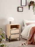 Miniatyrbillede 3 af 7: Rootz Modern Sengebord - Natbord - Endebord - Metal og træ - 43 cm x 60 cm x 30 cm - Håndlavet - Unikt design - Skuffe og rum - Lysebrun og sort - 5 k