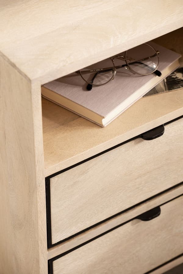 Rootz Modern Sengebord - Natbord - Endebord - Metal og træ - 43 cm x 60 cm x 30 cm - Håndlavet - Unikt design - Skuffe og rum - Lysebrun og sort - 5 k
