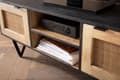 Miniatyrbillede 6 af 7: Rootz Modern Design TV Stand - Lowboard - Mediekonsol - Brun og sort - V-formede ben - Canework dørfronter - 120cm x 44cm x 35cm - Mangotræ - Kabelsty