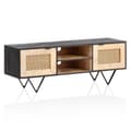 Miniatyrbillede 7 af 7: Rootz Modern Design TV Stand - Lowboard - Mediekonsol - Brun og sort - V-formede ben - Canework dørfronter - 120cm x 44cm x 35cm - Mangotræ - Kabelsty