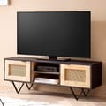 Miniatyrbillede 2 af 7: Rootz Modern Design TV Stand - Lowboard - Mediekonsol - Brun og sort - V-formede ben - Canework dørfronter - 120cm x 44cm x 35cm - Mangotræ - Kabelsty