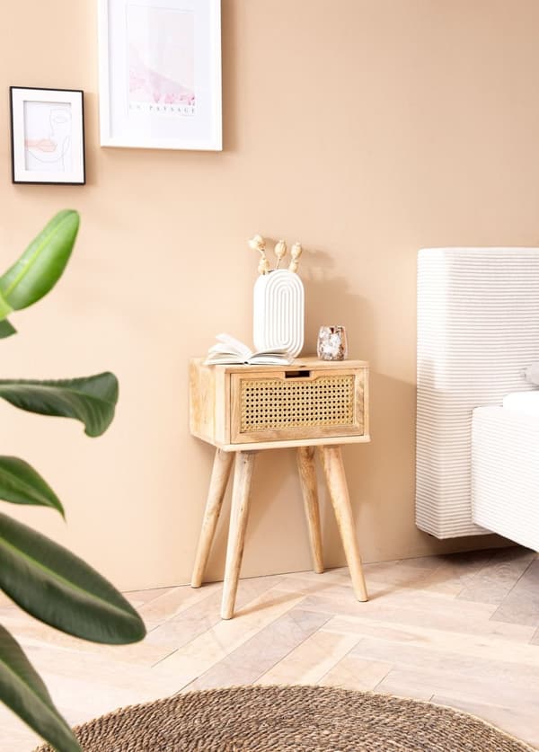Rootz Modern Sängbord - Nattduksbord - Låda Nattduksbord - Wienfläta - Naturträ ådring - Handgjord - Unik - Avtagbar låda - Anti-Slip-kuddar - Boxspri