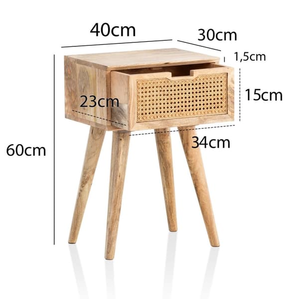 Rootz Modern Sängbord - Nattduksbord - Låda Nattduksbord - Wienfläta - Naturträ ådring - Handgjord - Unik - Avtagbar låda - Anti-Slip-kuddar - Boxspri