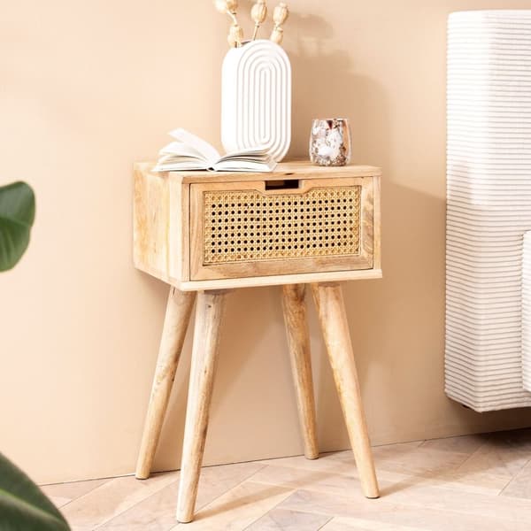 Rootz Modern Sängbord - Nattduksbord - Låda Nattduksbord - Wienfläta - Naturträ ådring - Handgjord - Unik - Avtagbar låda - Anti-Slip-kuddar - Boxspri