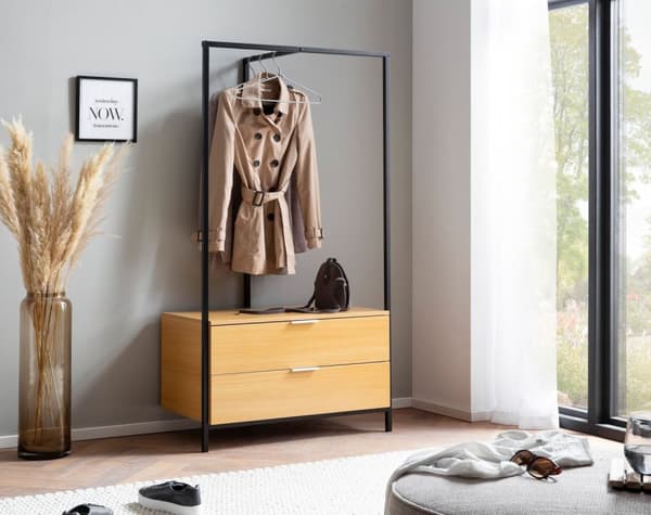 Rootz Modern Garderobe - Tøjskab - Skab - Eg-dekor - Tøjstang - Kommode - Praktisk opbevaring - Ridsefast - Vandafvisende - 85cm x 152cm x 44cm