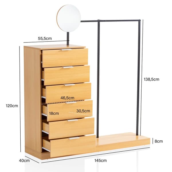 Rootz 3-osainen vaatekaappisetti - Vaatteiden järjestäjä - Lipasto - Tammikoristelu - Runsaasti säilytystilaa - Naarmuuntumaton pinta - 145cm x 165cm