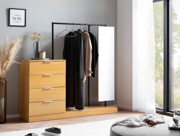 Rootz 3-delt garderobesæt - Organisering af tøj - Kommode - Eg indretning - Rummelig opbevaring - Spejl - 145 cm x 138 cm x 40,5 cm