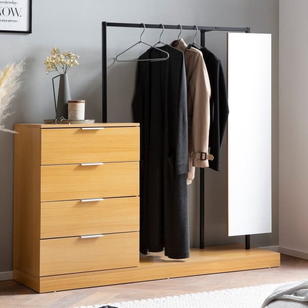 Rootz 3-delt garderobesæt - Organisering af tøj - Kommode - Eg indretning - Rummelig opbevaring - Spejl - 145 cm x 138 cm x 40,5 cm