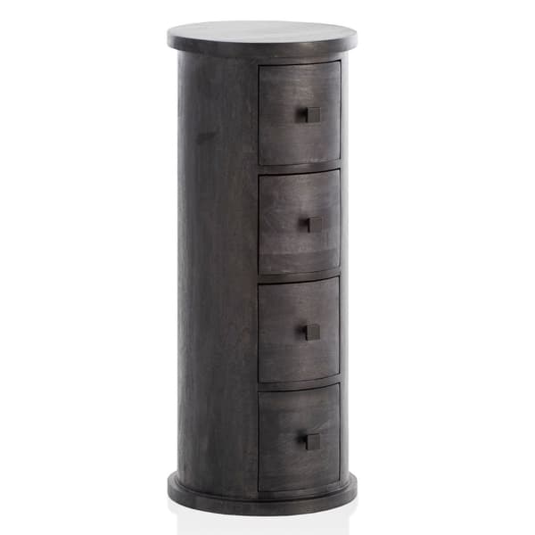 Rootz Modern kommode - Skænk - Opbevaringsskab - Mangotræ - 34cm x 85cm x 34cm - Sort - Fire skuffer - Unik korn - Høj stabilitet - Aftagelige skuffer