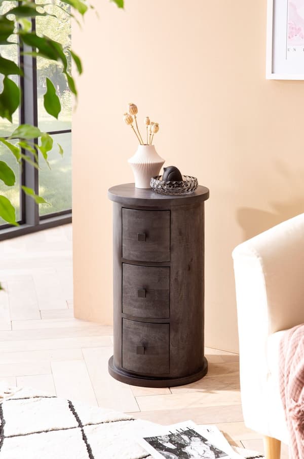Rootz Modern kommode - Skænk - Opbevaringsskab - Mangotræ - Unik korn - Massivt træ - Sort - 34cm x 65cm x 34cm