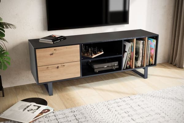 Rootz Modern TV-pohjakaappi - Viihdekeskus - Mediakonsoli - Tammi sisustus - Tilava säilytystila - 150cm x 55cm x 40cm