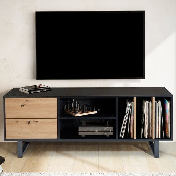 Rootz Modern TV-pohjakaappi - Viihdekeskus - Mediakonsoli - Tammi sisustus - Tilava säilytystila - 150cm x 55cm x 40cm