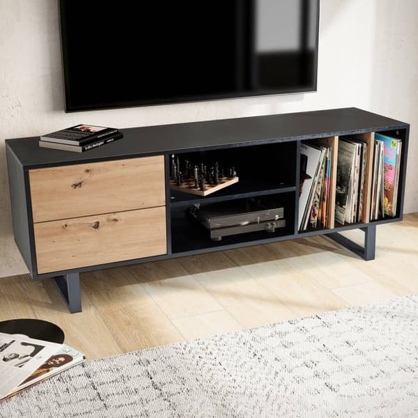 Rootz Modern TV-pohjakaappi - Viihdekeskus - Mediakonsoli - Tammi sisustus - Tilava säilytystila - 150cm x 55cm x 40cm