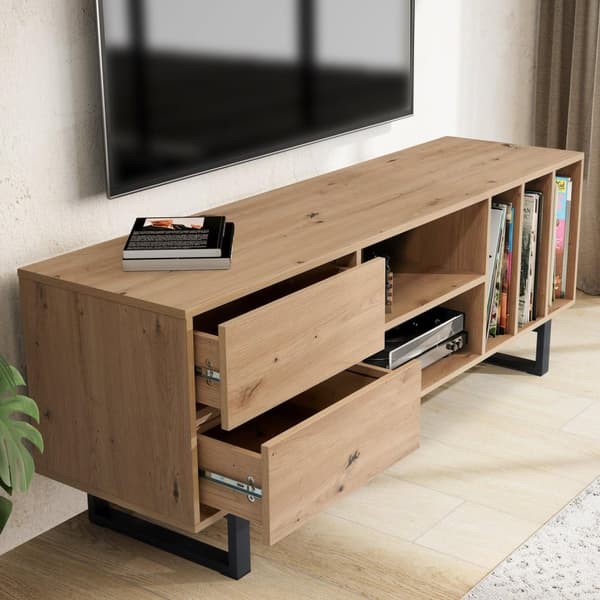 Rootz Modern TV Underskab - TV Stand - Eg Dekoration - Rektangulær opbevaring - Rummelig - Organiseret - 150cm x 55cm x 40cm