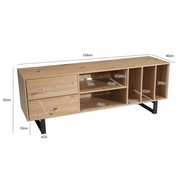Rootz Modern TV Underskab - TV Stand - Eg Dekoration - Rektangulær opbevaring - Rummelig - Organiseret - 150cm x 55cm x 40cm