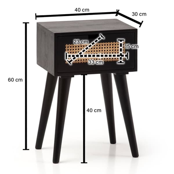 Rootz Modern Sengebord - Natbord - Skuffeskab - Wienerfletning - Håndlavet - Naturligt trækorn - 40cm x 60cm x 30cm
