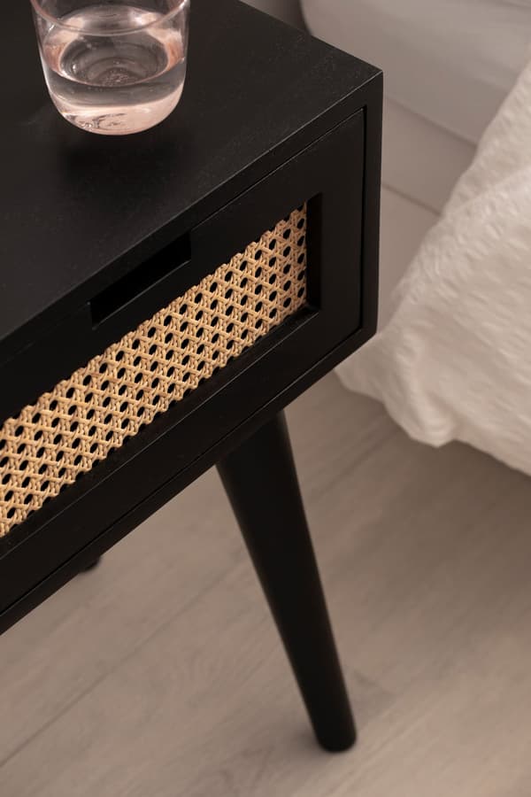 Rootz Modern Sengebord - Natbord - Skuffeskab - Wienerfletning - Håndlavet - Naturligt trækorn - 40cm x 60cm x 30cm