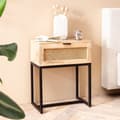 Miniatyrbillede 2 af 7: Rootz Modern Sengebord - Natbord - Rattanskuffe - Mangotræ - Håndlavet - Wienervævet - Naturligt trækorn - Sort metalstel - 50 cm x 60 cm x 30 cm
