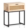 Miniatyrbillede 1 af 7: Rootz Modern Sengebord - Natbord - Rattanskuffe - Mangotræ - Håndlavet - Wienervævet - Naturligt trækorn - Sort metalstel - 50 cm x 60 cm x 30 cm