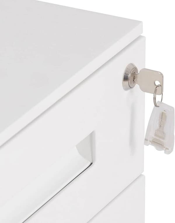 Rootz Roll Container Kontorskab - Opbevaringsenhed - Arkivskab - Formonteret - Sikker låsning - Forbedret mobilitet - Metal, Hvid - 45cm x 60cm x 39cm