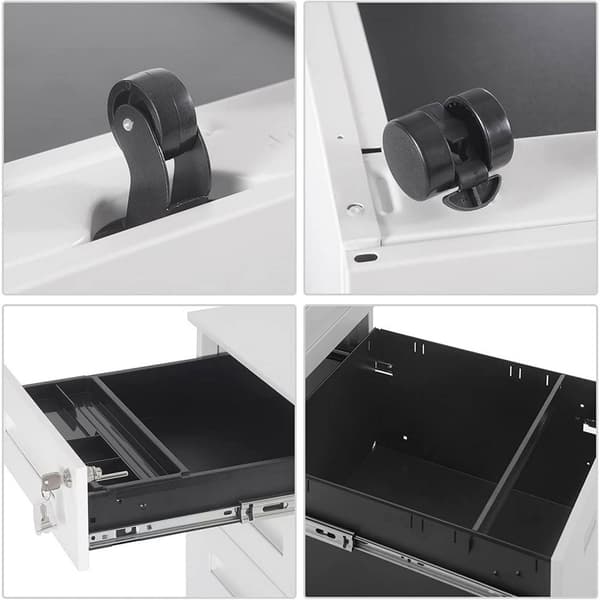 Rootz Roll Container Kontorskab - Opbevaringsenhed - Arkivskab - Formonteret - Sikker låsning - Forbedret mobilitet - Metal, Hvid - 45cm x 60cm x 39cm
