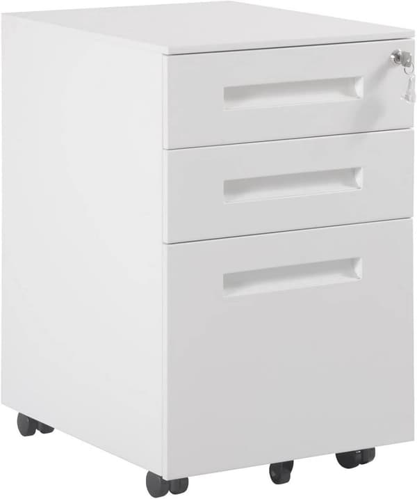 Rootz Roll Container Kontorskab - Opbevaringsenhed - Arkivskab - Formonteret - Sikker låsning - Forbedret mobilitet - Metal, Hvid - 45cm x 60cm x 39cm