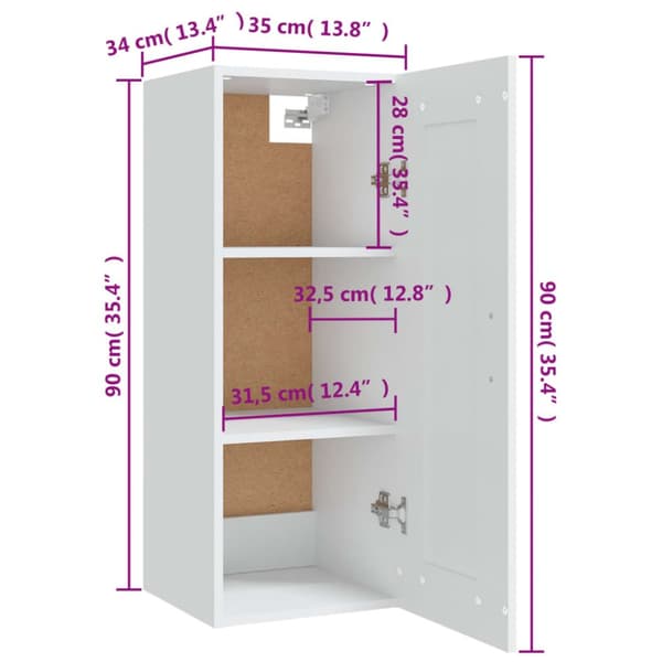 vidaXL vægskab 35x34x90 cm konstrueret træ hvid -  Opbevaringsskabe