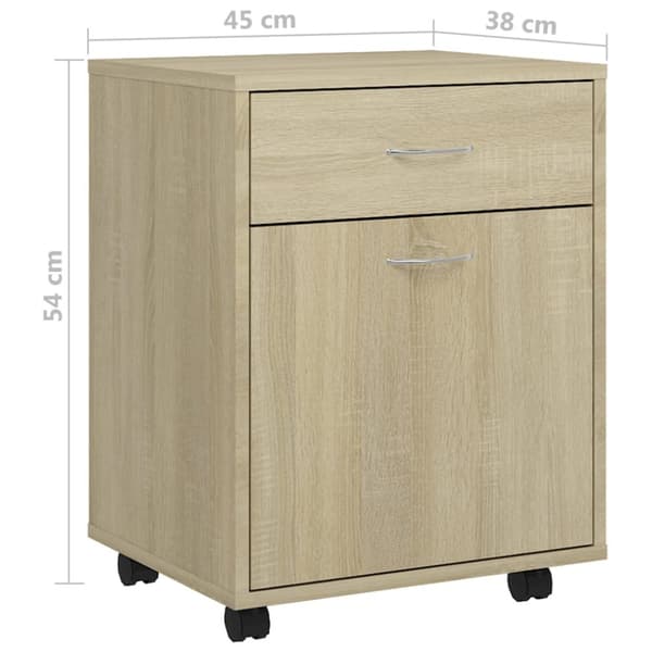 vidaXL skab med hjul 45x38x54 cm konstrueret træ sonoma-eg - Opbevaringsskabe