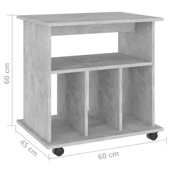 vidaXL Kaappi pyörillä betoninharmaa 60x45x60 cm tekninen puu - Säilytys- & lukkokaapit